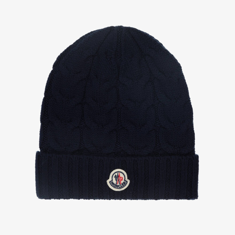 Moncler Enfant - Boys Navy Blue Wool Beanie Hat | Childrensalon