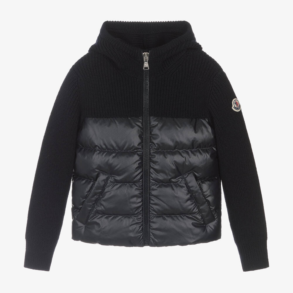 Moncler Enfant - Boys Navy Blue Wool & Down Zip-Up Top | Childrensalon