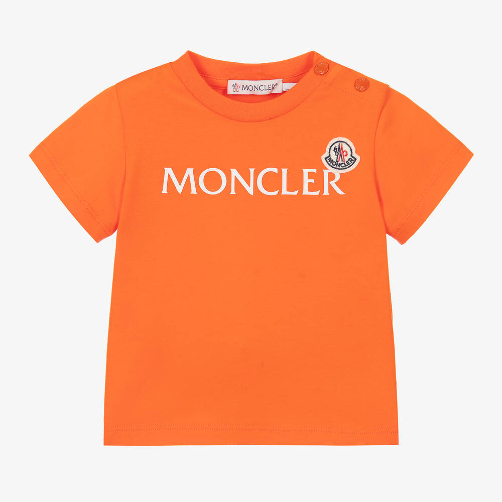 Moncler Enfant - تيشيرت أطفال ولادي قطن جيرسي لون برتقالي | Childrensalon