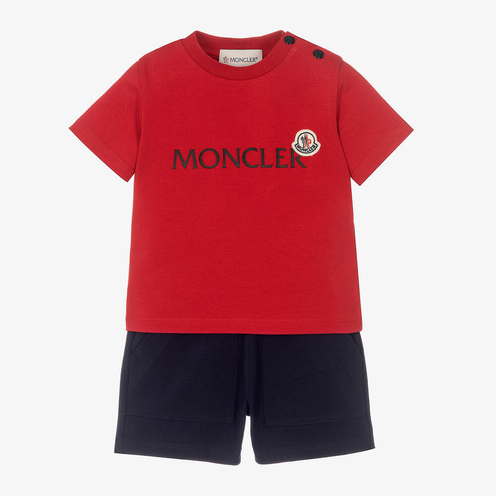 Moncler Enfant - طقم شورت أطفال ولادي قطن جيرسي لون أحمر وكحلي  | Childrensalon