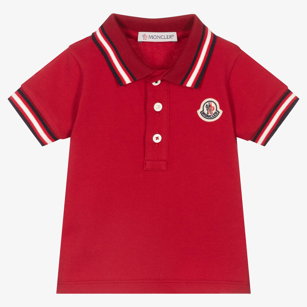 Moncler Enfant - Boys Red Cotton Logo Polo Shirt | Childrensalon