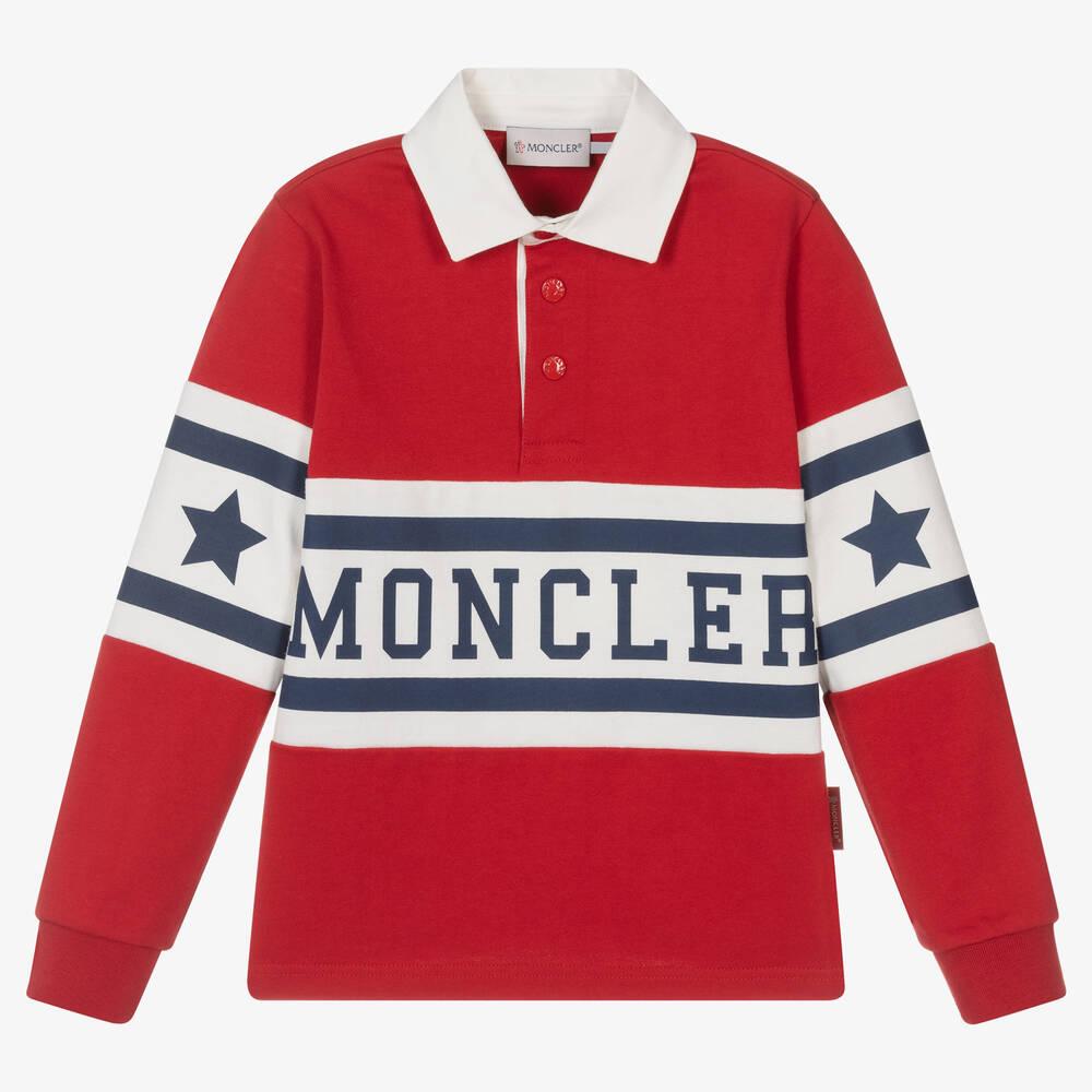 Moncler Enfant - توب بولو قطن جيرسي لون أحمر للأولاد | Childrensalon