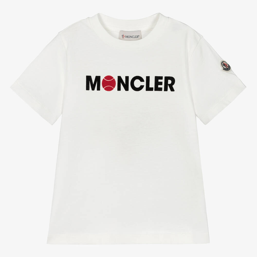 Moncler Enfant - Boys White Cotton Basketball T-Shirt | Childrensalon