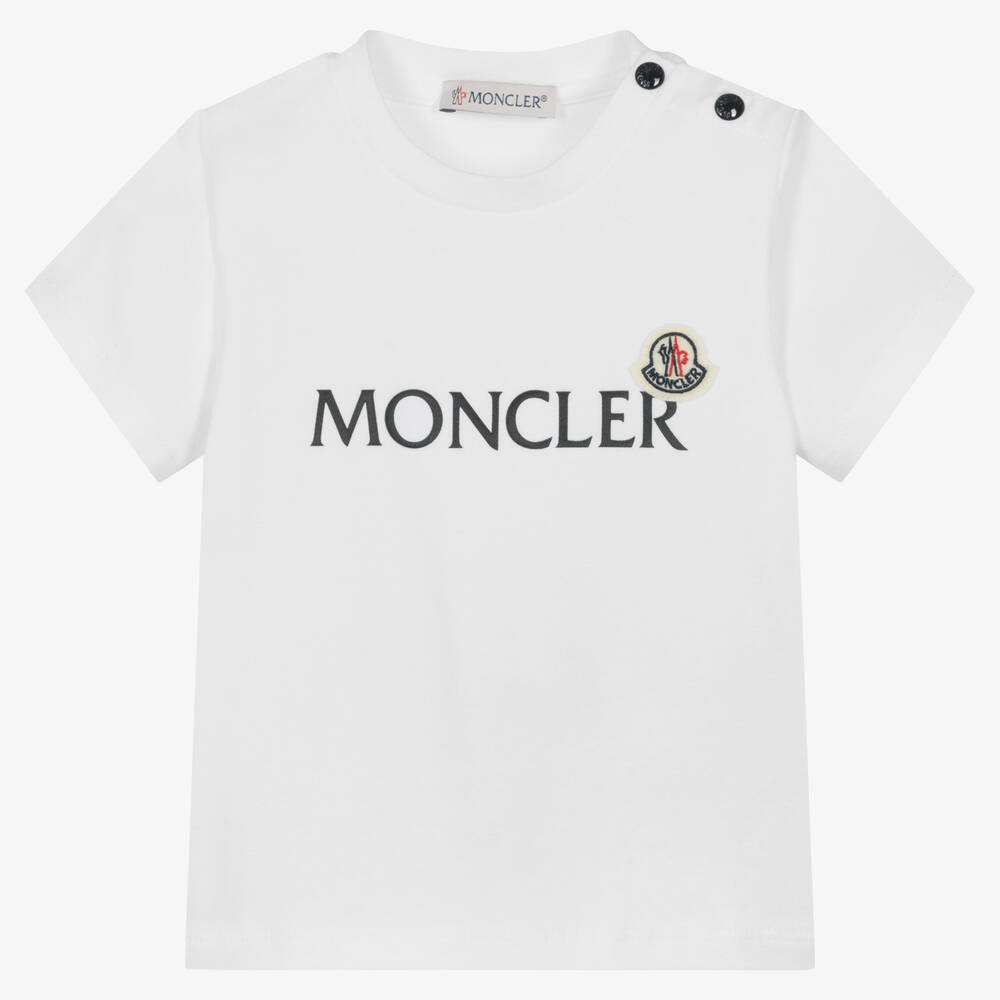 Moncler Enfant - تيشيرت قطن جيرسي لون أبيض للأولاد | Childrensalon
