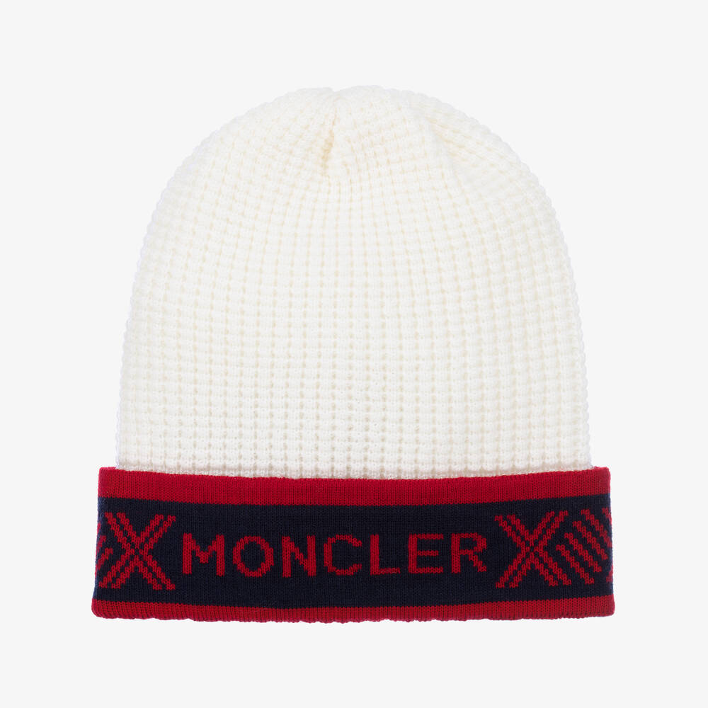 Moncler Enfant - قبعة صوف محبوك لون أبيض للأولاد | Childrensalon