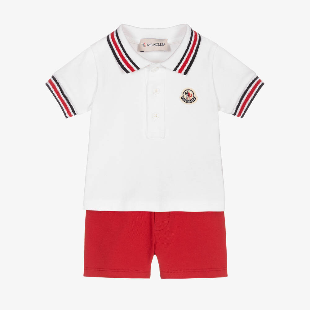 Moncler Enfant - Boys White & Red Cotton Shorts Set | Childrensalon