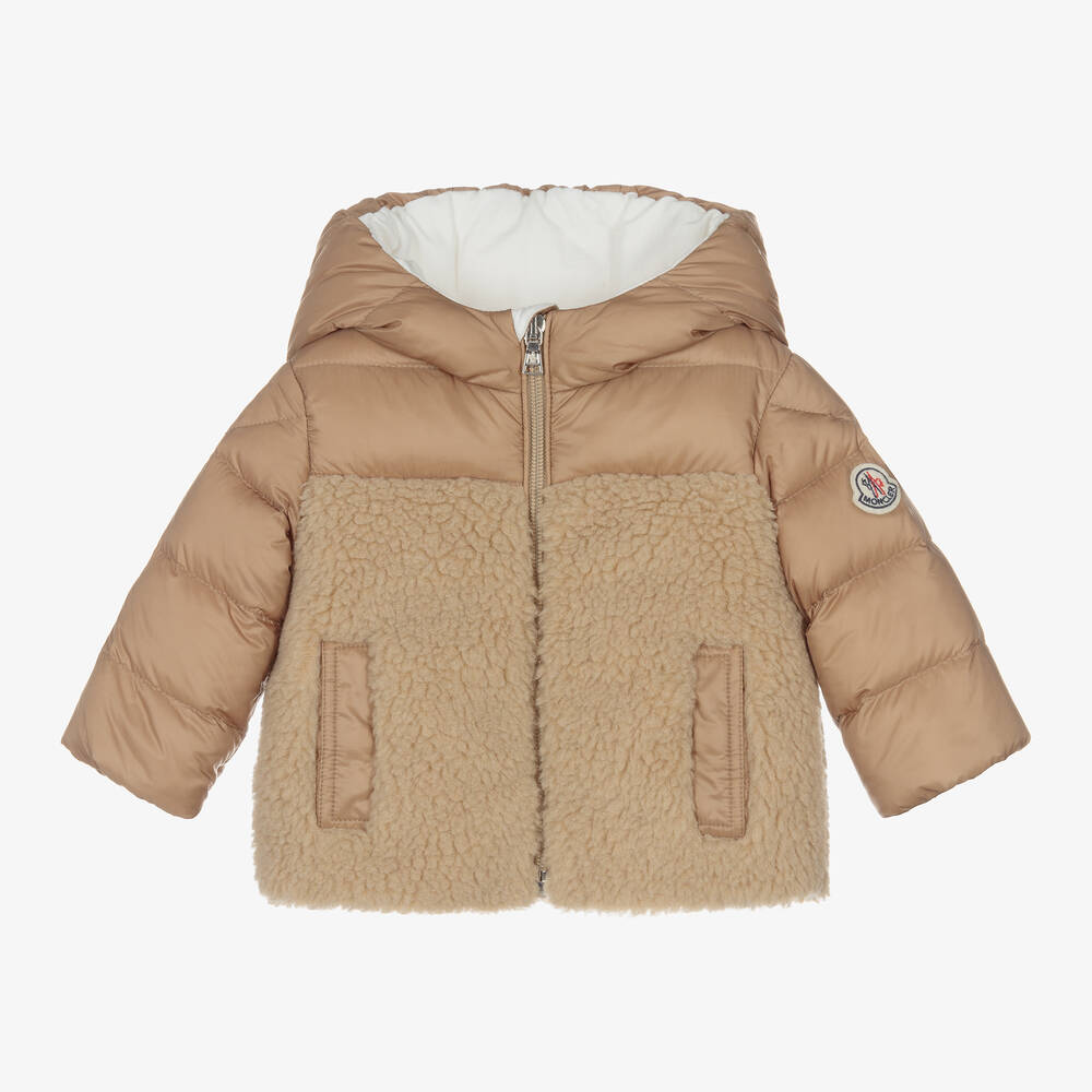 Moncler Enfant - Manteau à capuche marron en polaire | Childrensalon