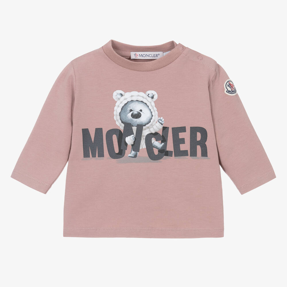 Moncler Enfant - Розовый хлопковый топ с медвежонком | Childrensalon