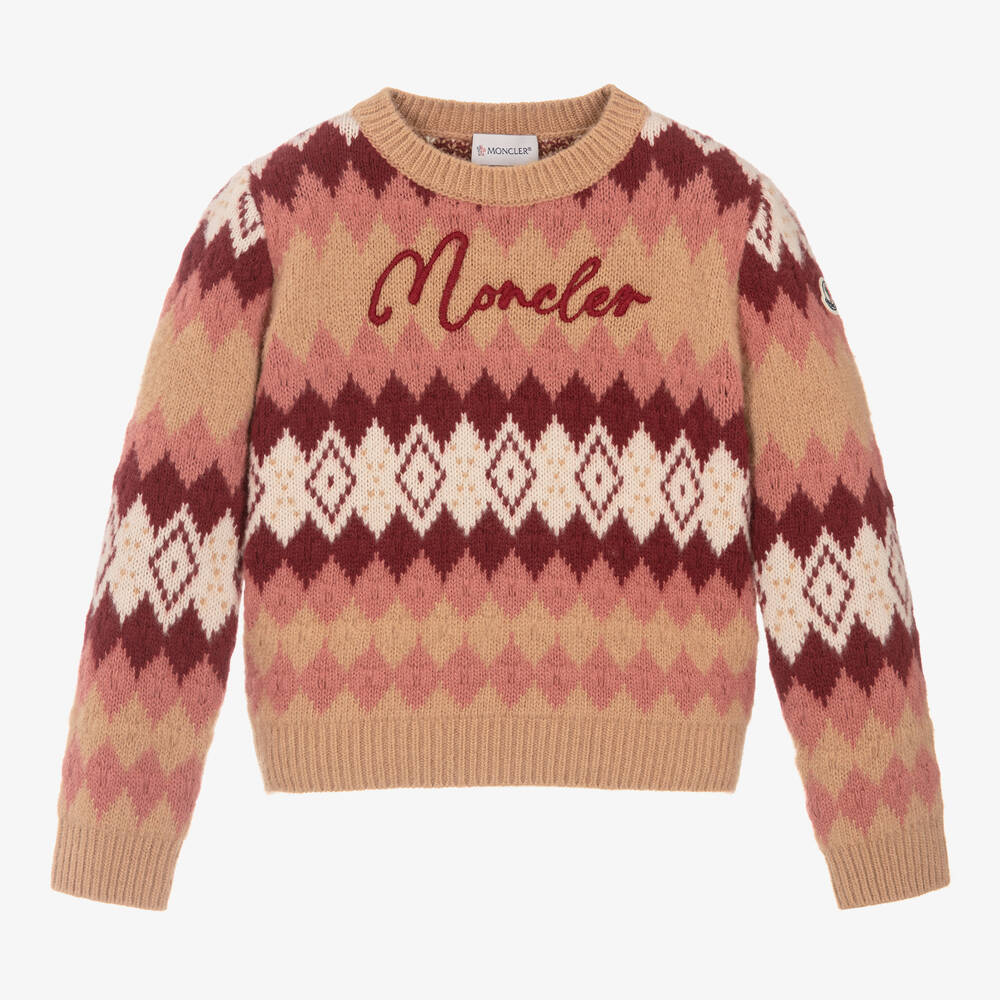 Moncler Enfant - Girls Beige Fair Isle Wool Sweater | Childrensalon