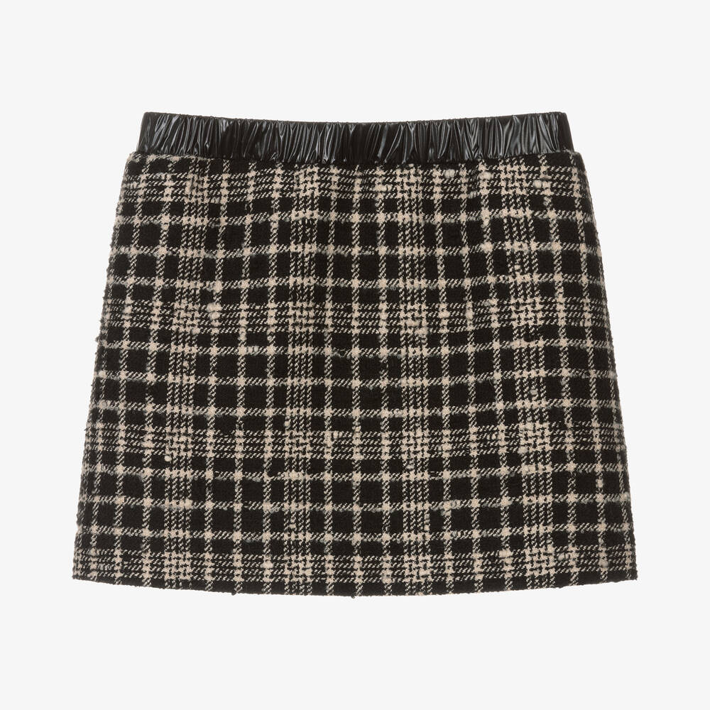 Moncler Enfant - Girls Black & Beige Tweed Check Skirt | Childrensalon