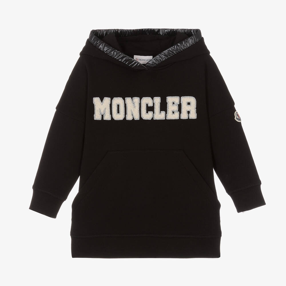 Moncler Enfant - Girls Black Cotton Hooded Dress | Childrensalon