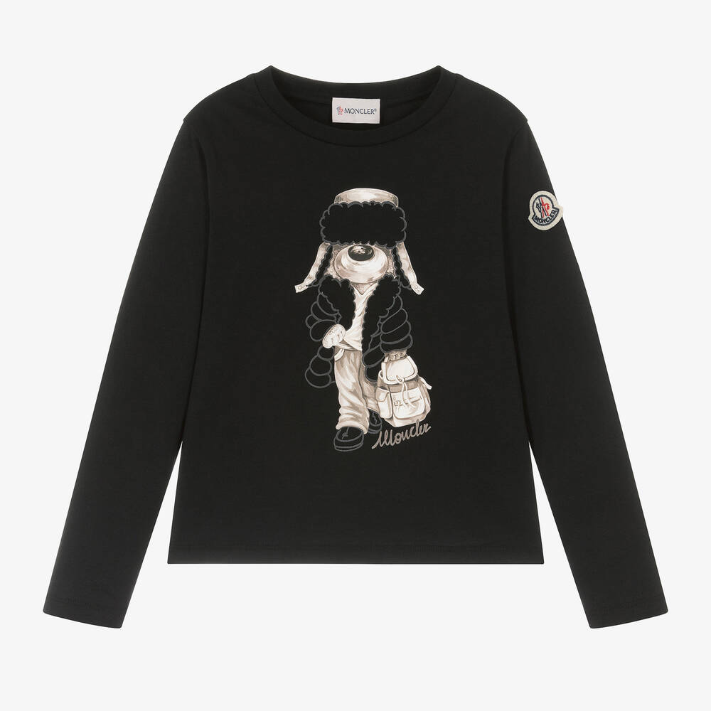 Moncler Enfant - Girls Black Cotton Teddy Top | Childrensalon