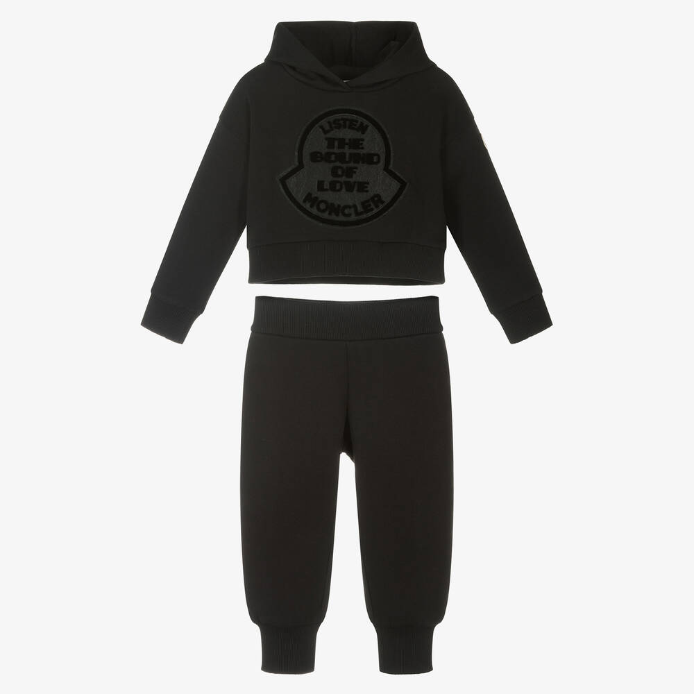 Moncler Enfant - بدلة رياضية قطن لون أسود للبنات | Childrensalon