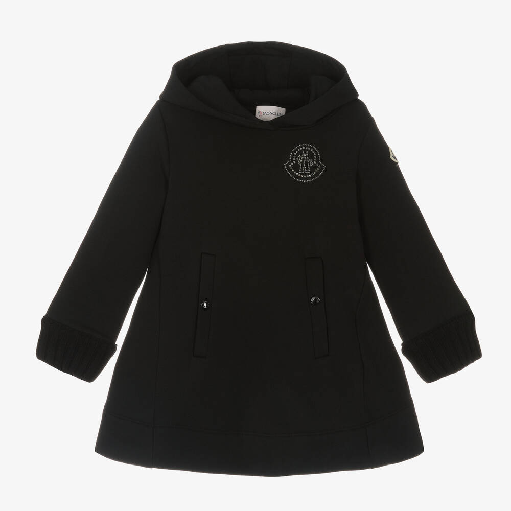 Moncler Enfant - Girls Black Cotton & Wool Hoodie Dress | Childrensalon