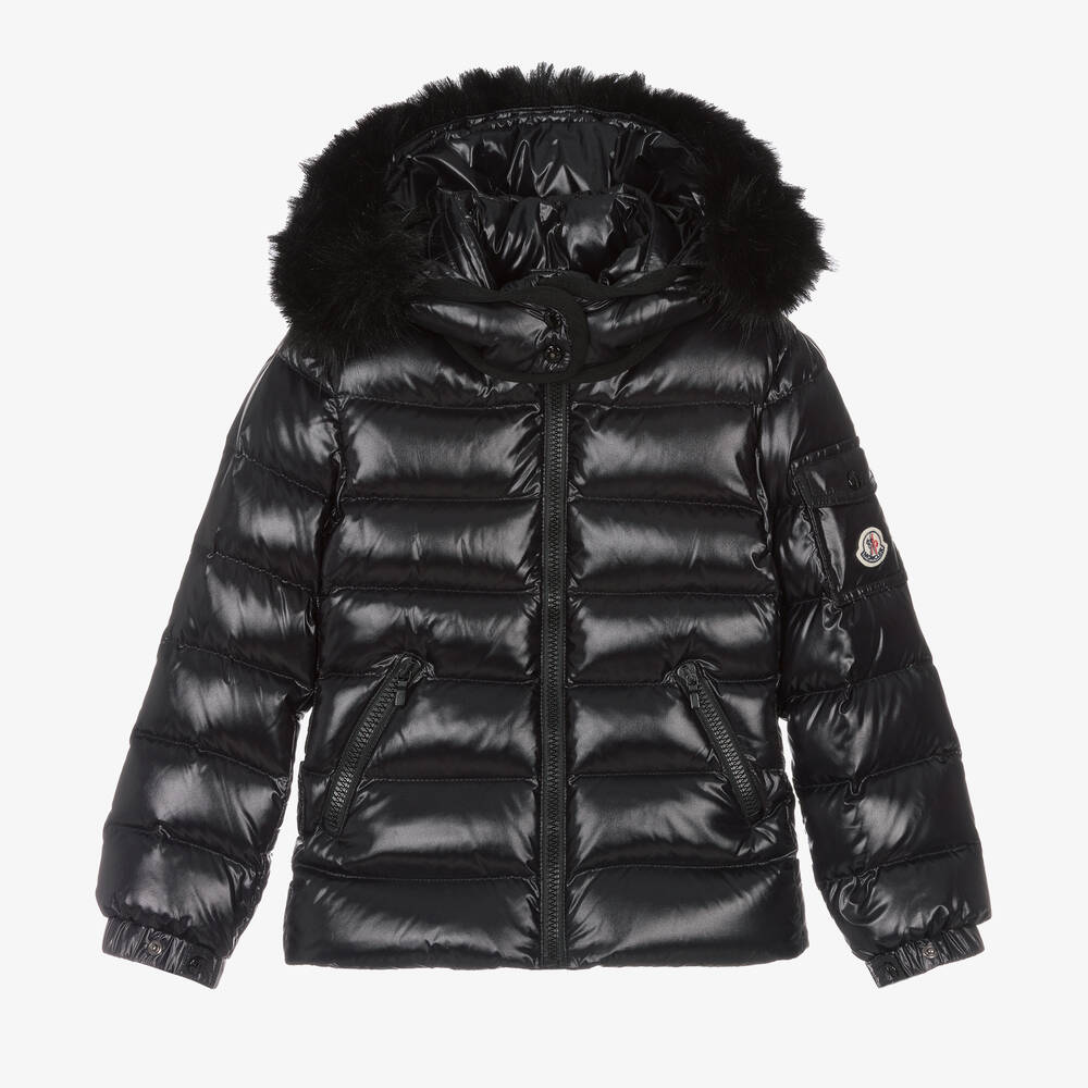 Moncler Enfant - جاكيت مبطن بريش لون أسود للبنات | Childrensalon