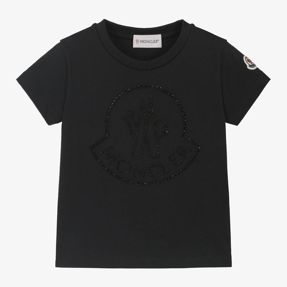 Moncler Enfant - Girls Black Rhinestone T-Shirt | Childrensalon