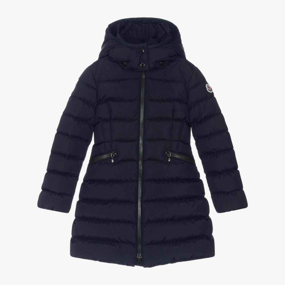 Moncler Enfant - معطف بافر مبطن بريش لون كحلي للبنات | Childrensalon