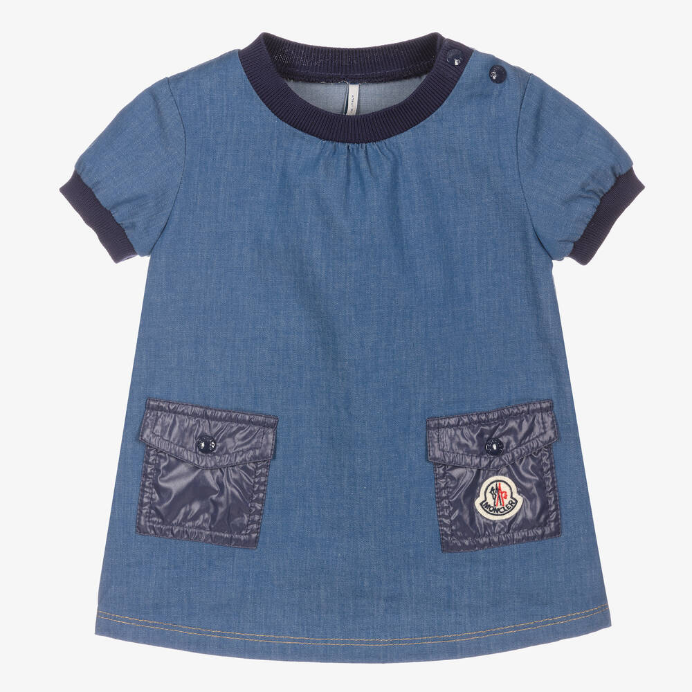 Moncler Enfant - Blaues Baumwollkleid mit Taschen | Childrensalon