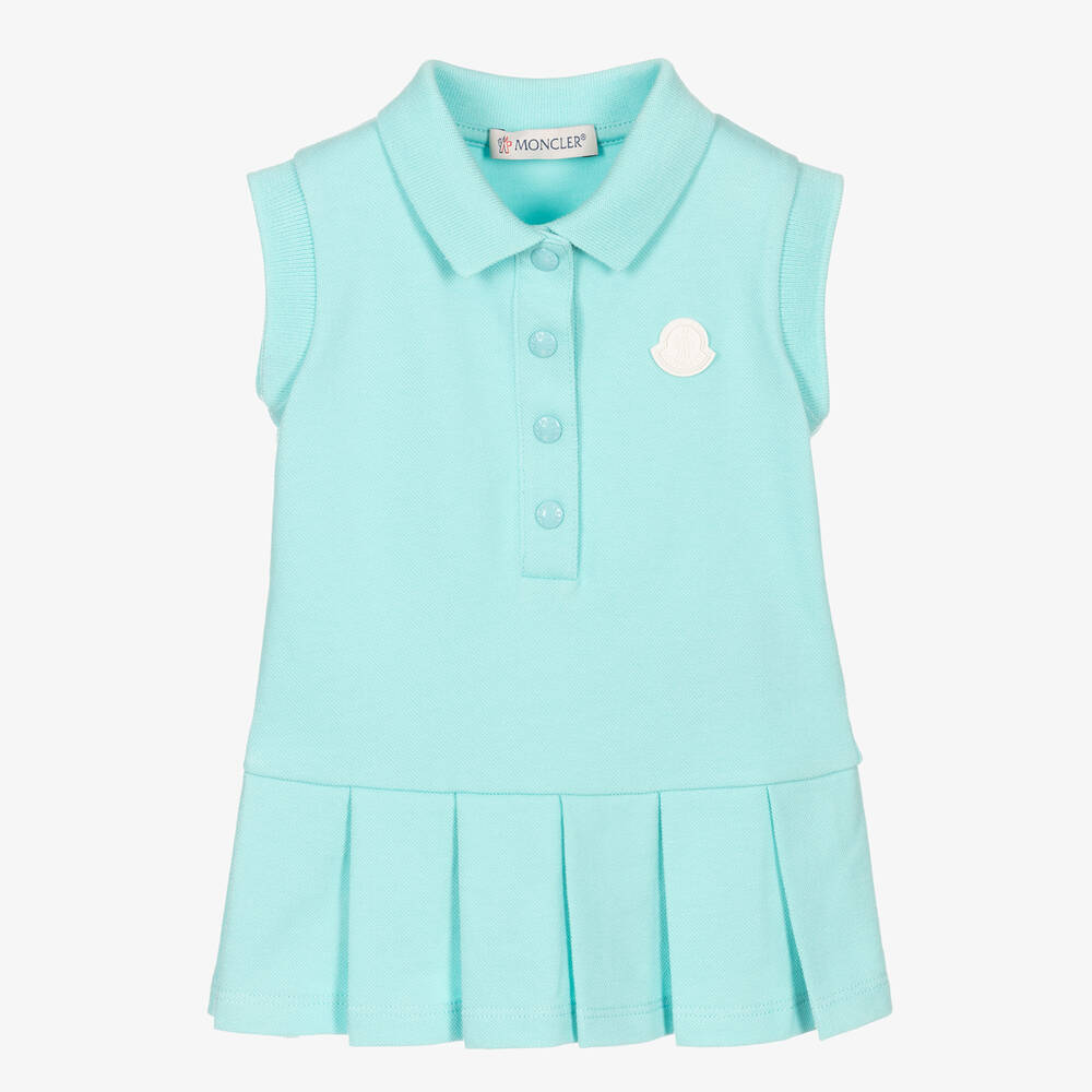 Moncler Enfant - Girls Blue Cotton Piqué Dress | Childrensalon