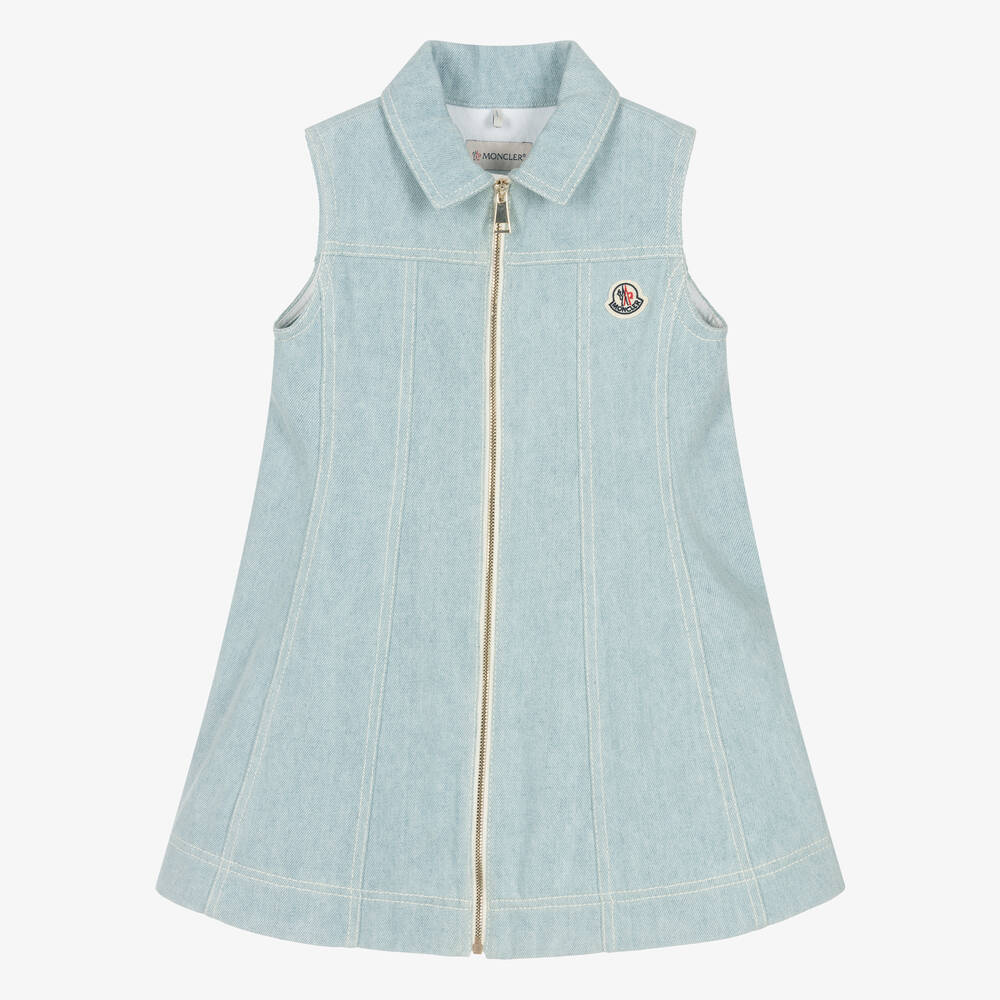 Moncler Enfant - Girls Blue Zip-Up Denim Dress | Childrensalon