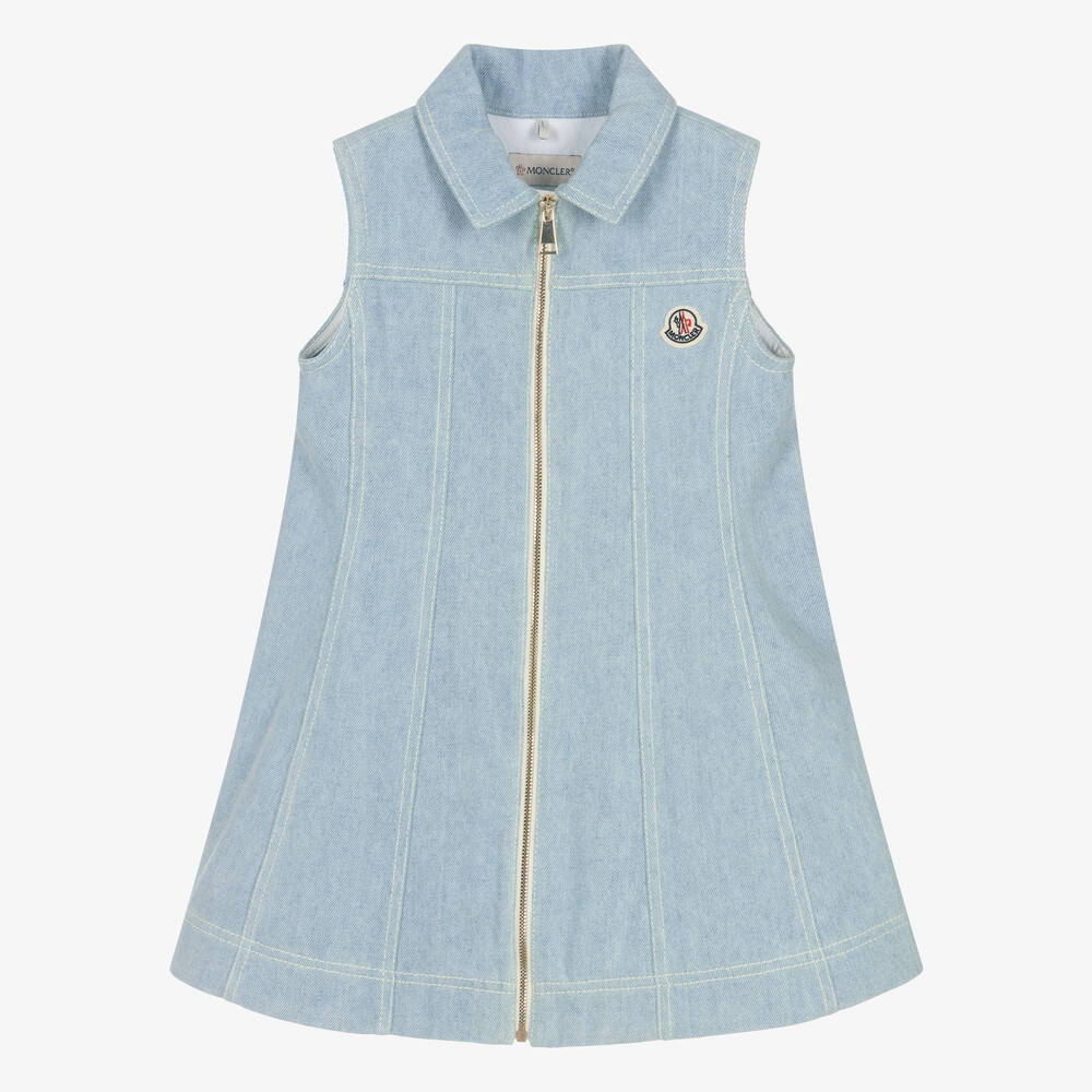 Moncler Enfant - Girls Blue Zip-Up Denim Dress | Childrensalon