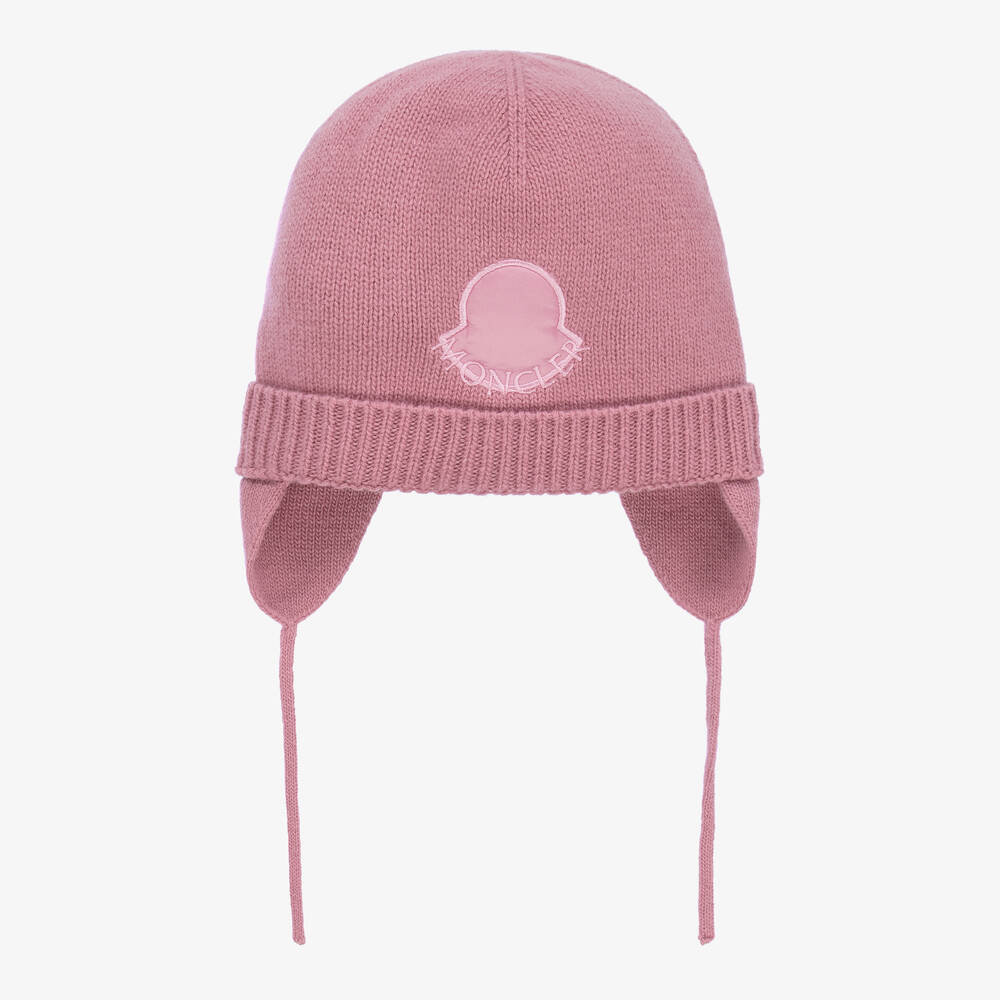 Moncler Enfant - Girls Dusky Pink Wool Knit Appliqué Hat | Childrensalon