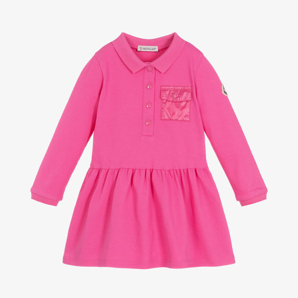 Moncler Enfant - Girls Fuchsia Pink Logo Polo Dress | Childrensalon