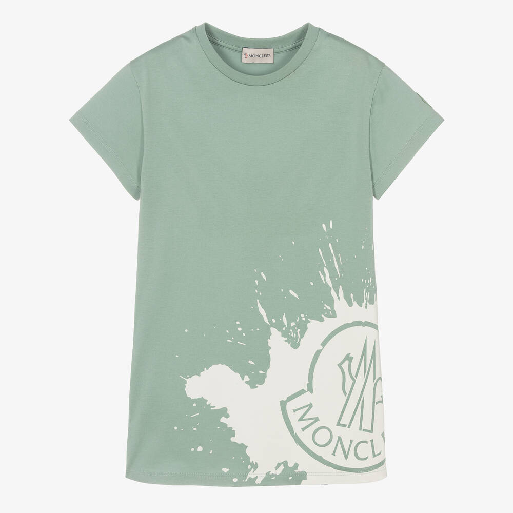 Moncler Enfant - Girls Green Cotton Logo T-Shirt | Childrensalon