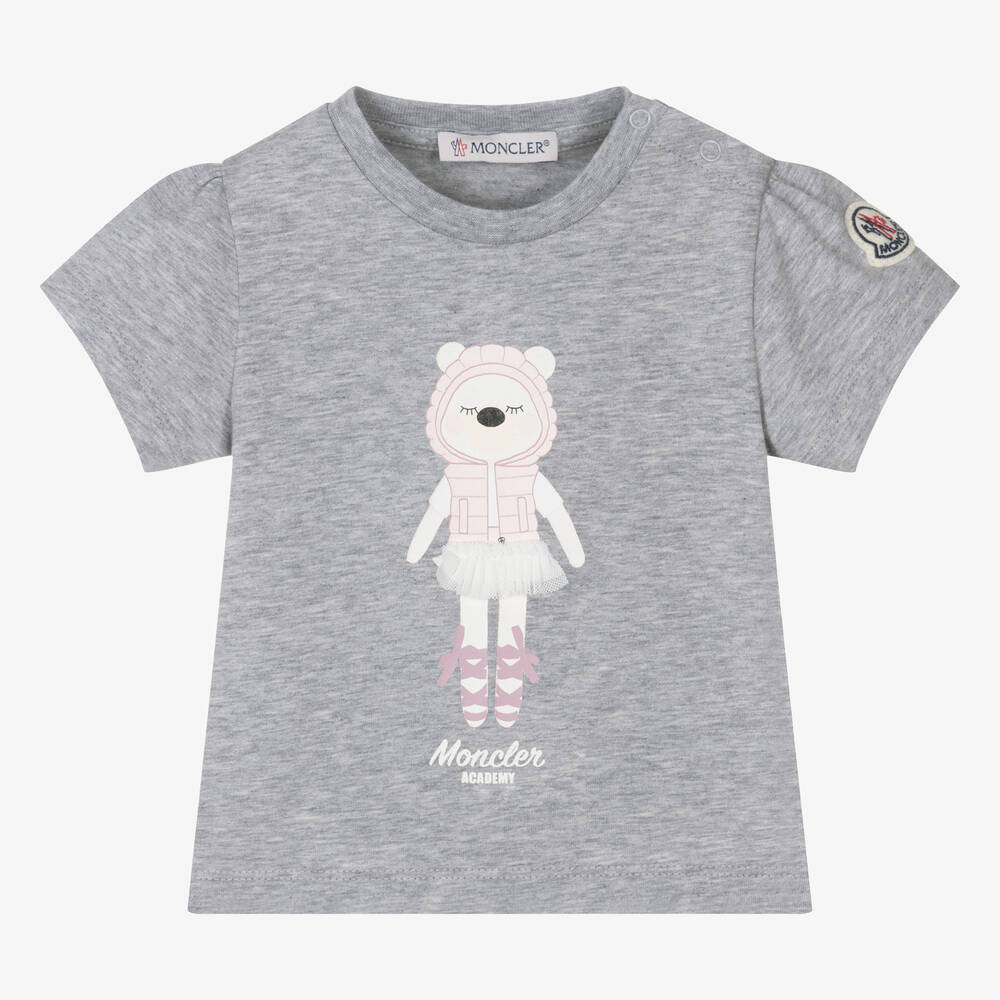Moncler Enfant - Girls Grey Cotton Ballerina Bear T-Shirt | Childrensalon