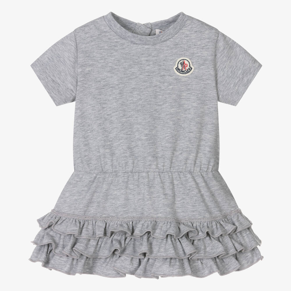 Moncler Enfant - Girls Grey Cotton Frill Dress | Childrensalon