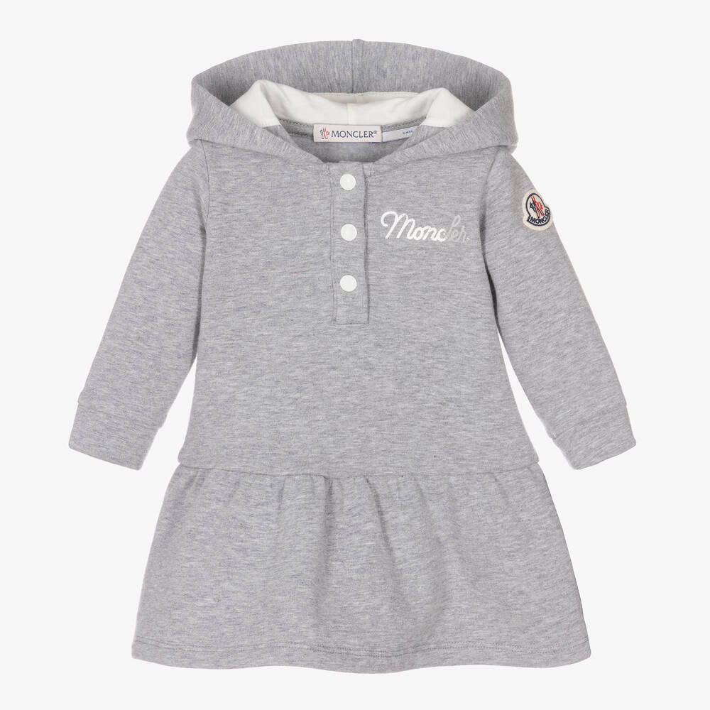 Moncler Enfant - Girls Grey Cotton Hooded Dress | Childrensalon