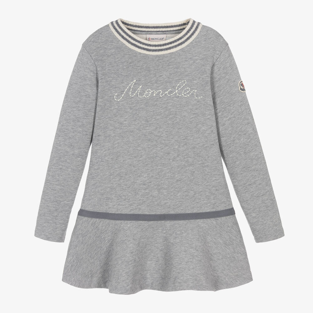 Moncler Enfant - Girls Grey Cotton Jersey Dress | Childrensalon