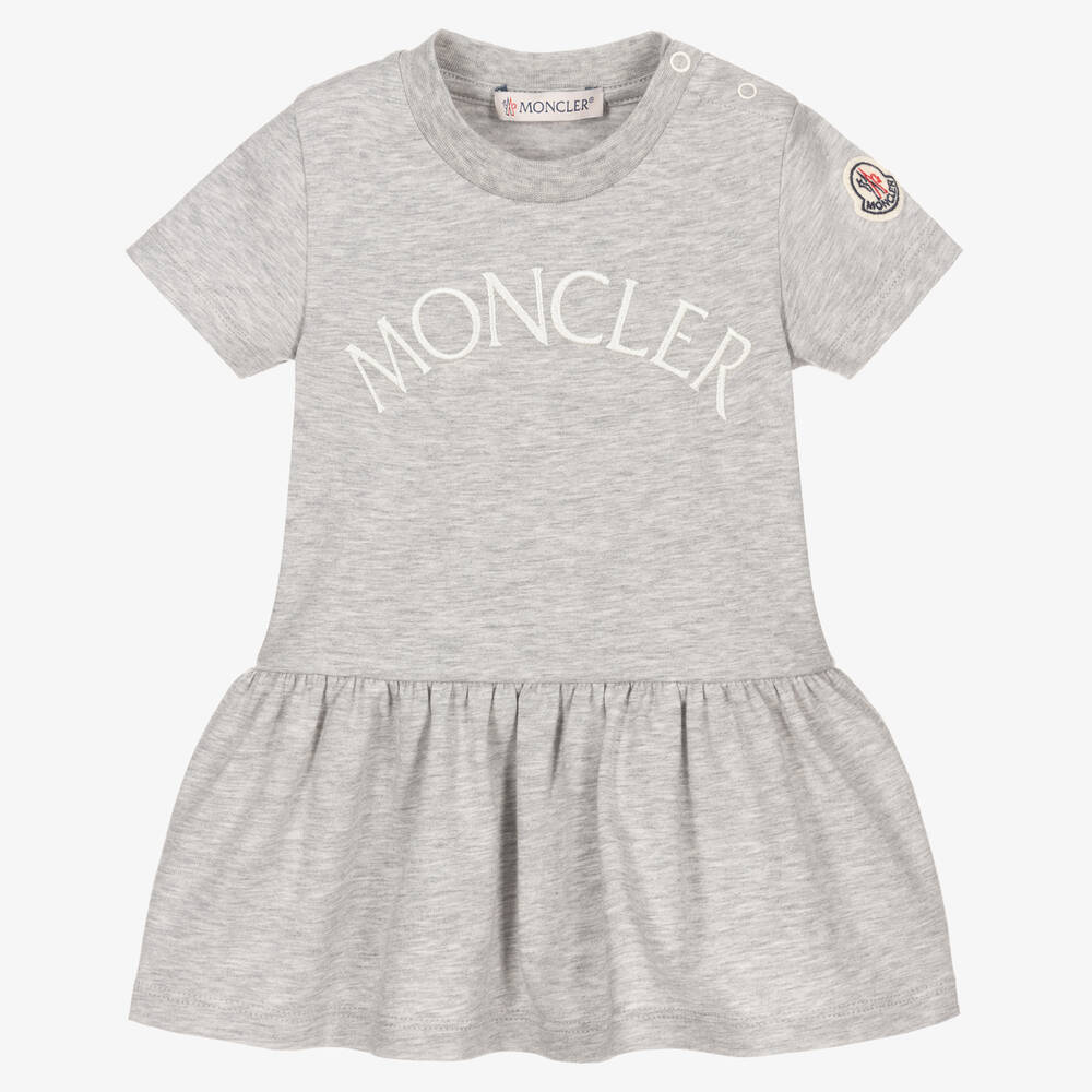 Moncler Enfant - Girls Grey Cotton Logo Dress | Childrensalon