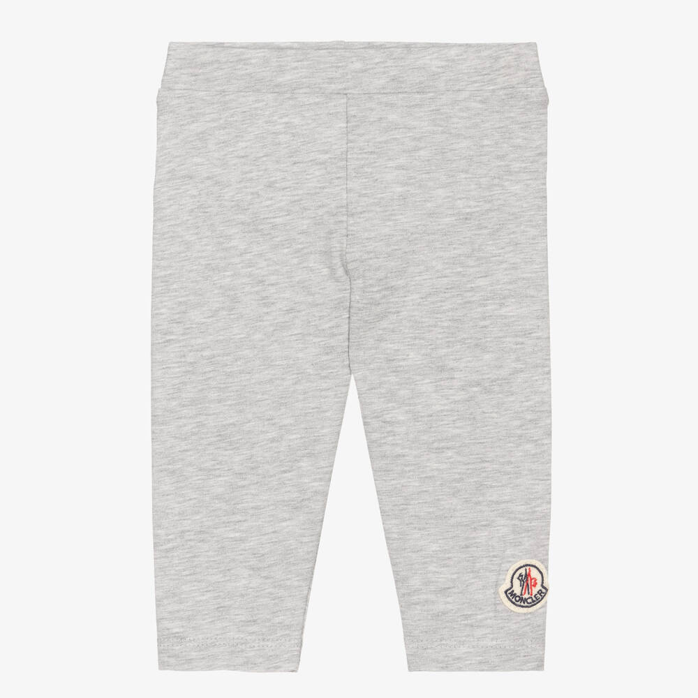 Moncler Enfant - Girls Grey Cotton Logo Leggings | Childrensalon