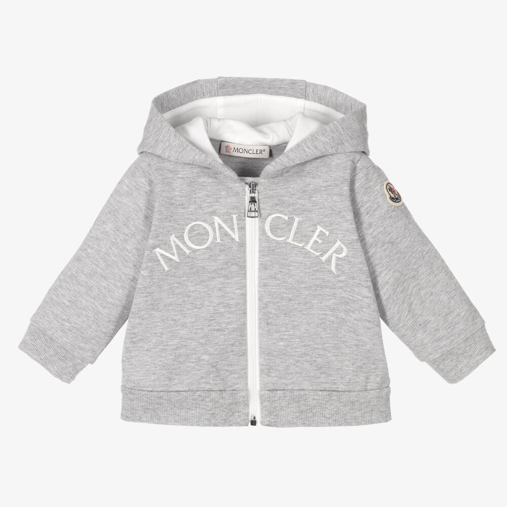 Moncler Enfant - Girls Grey Cotton Zip-Up Logo Top | Childrensalon
