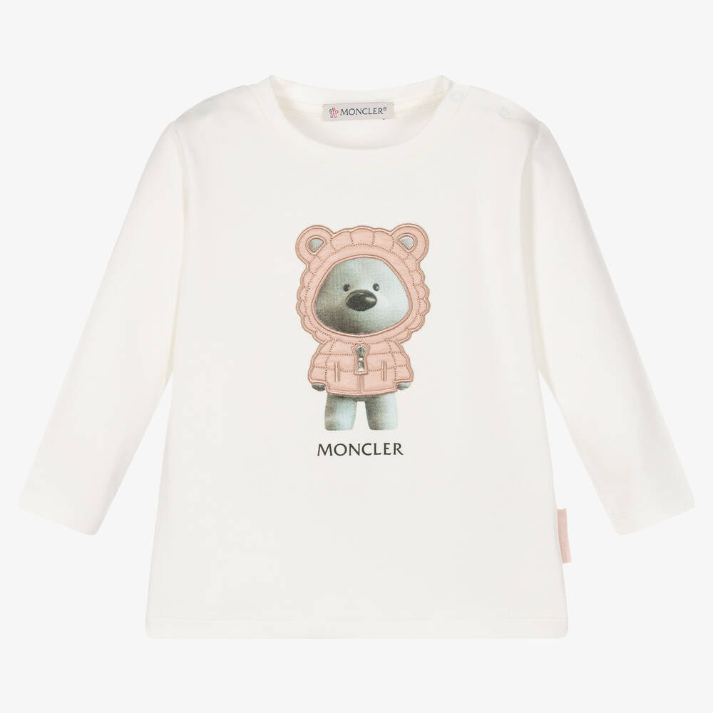 Moncler Enfant - Кремовый хлопковый топ с медвежонком для девочек | Childrensalon