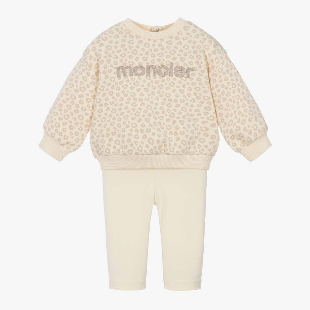 Moncler Enfant - طقم ليقنز قطن لون عاجي للبنات | Childrensalon