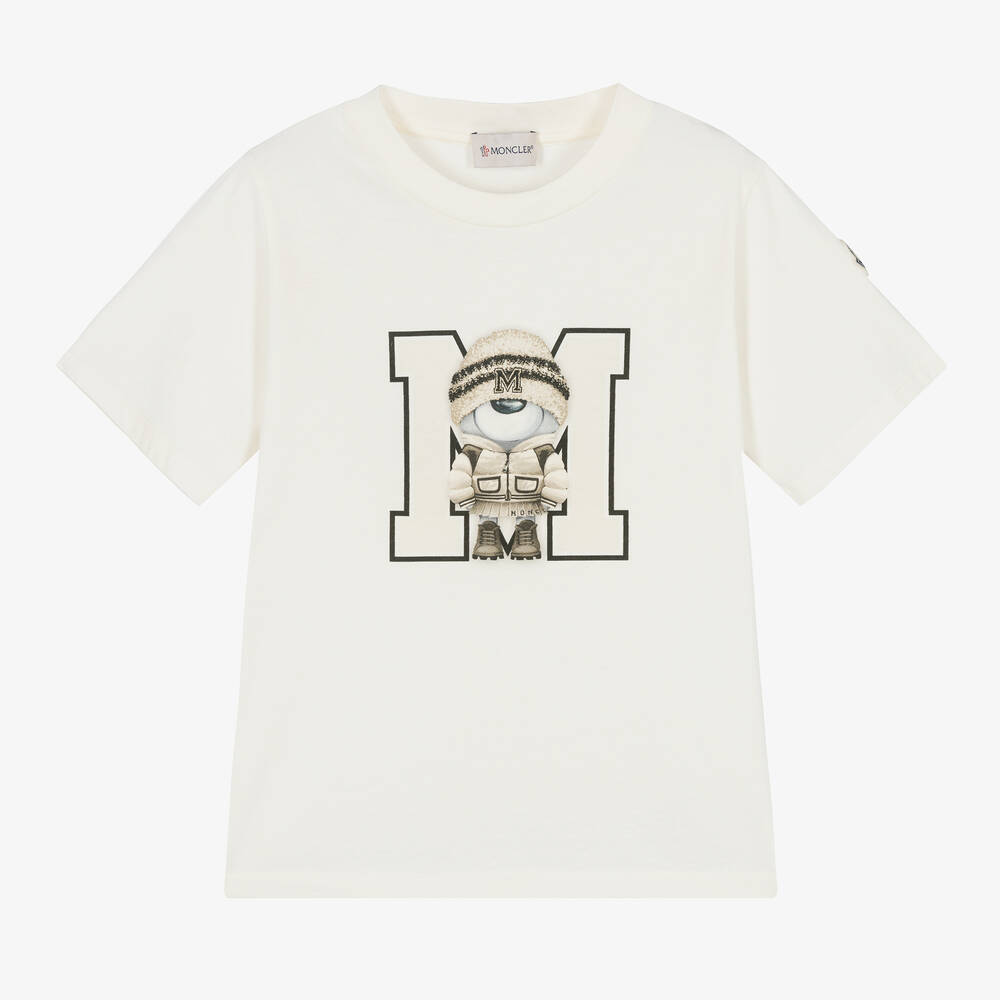 Moncler Enfant - T-shirt ivoire en coton mascotte fille | Childrensalon