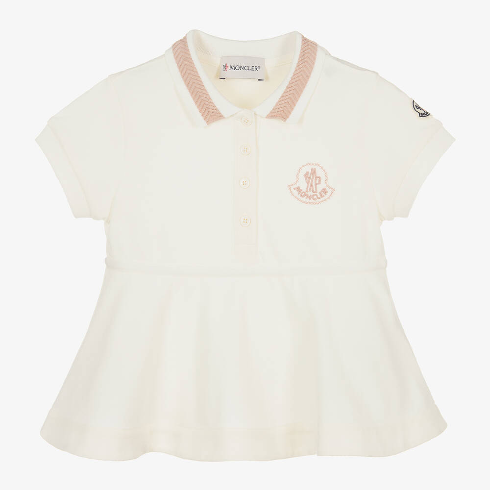 Moncler Enfant - Girls Ivory Cotton Peplum Polo Shirt | Childrensalon