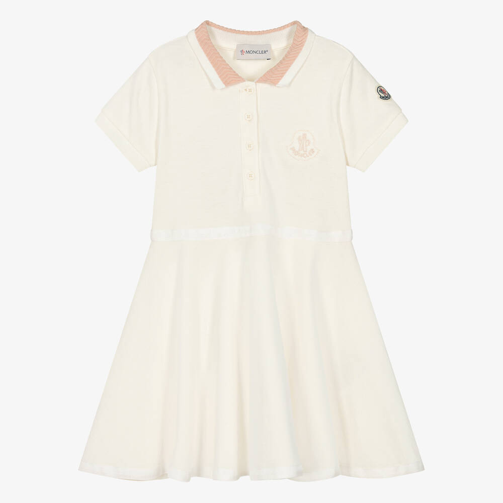 Moncler Enfant - Girls Ivory Cotton Polo Dress | Childrensalon