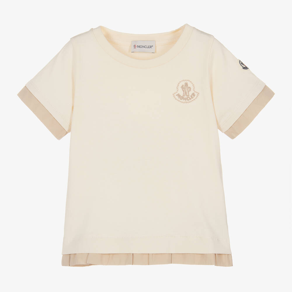 Moncler Enfant - Girls Ivory Cotton T-Shirt | Childrensalon