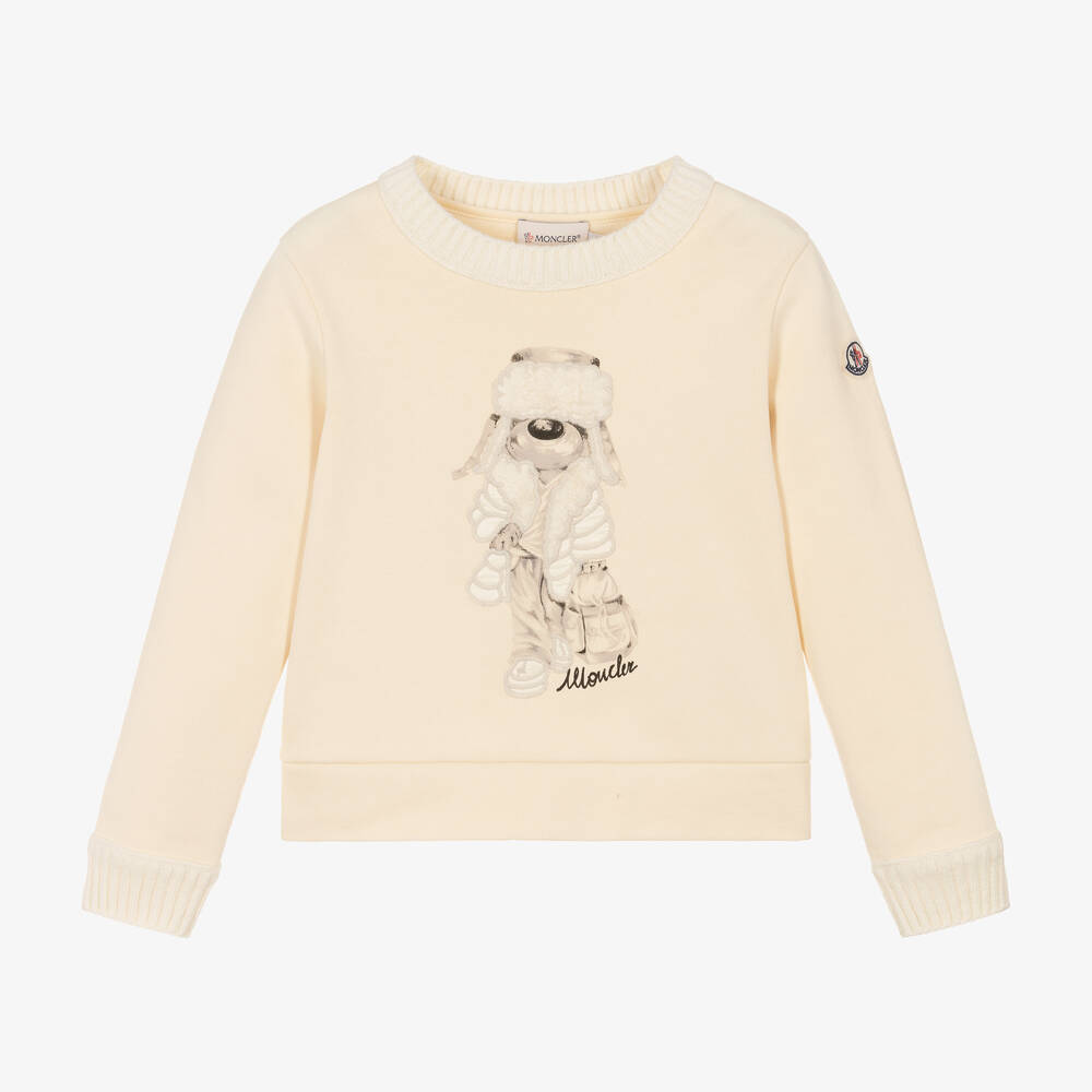 Moncler Enfant - Girls Ivory Cotton Teddy Sweatshirt | Childrensalon