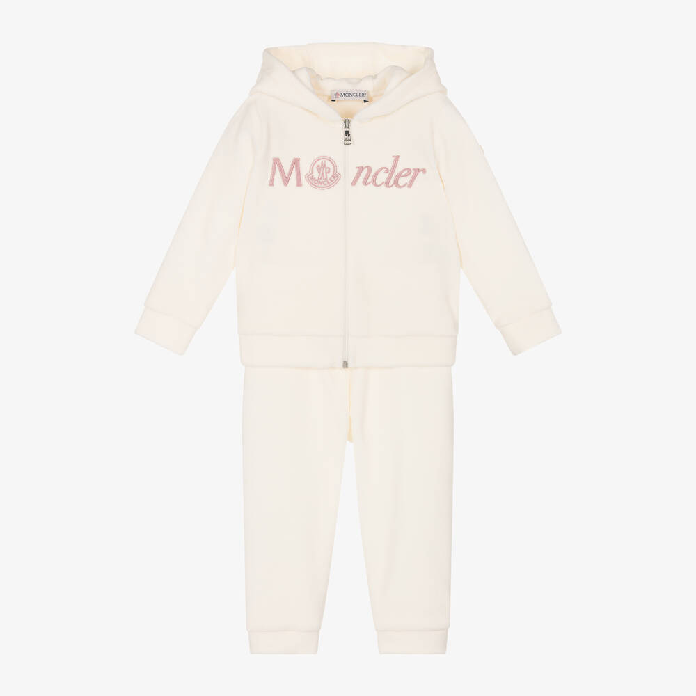 Moncler Enfant - Girls Ivory Cotton Velour Tracksuit | Childrensalon