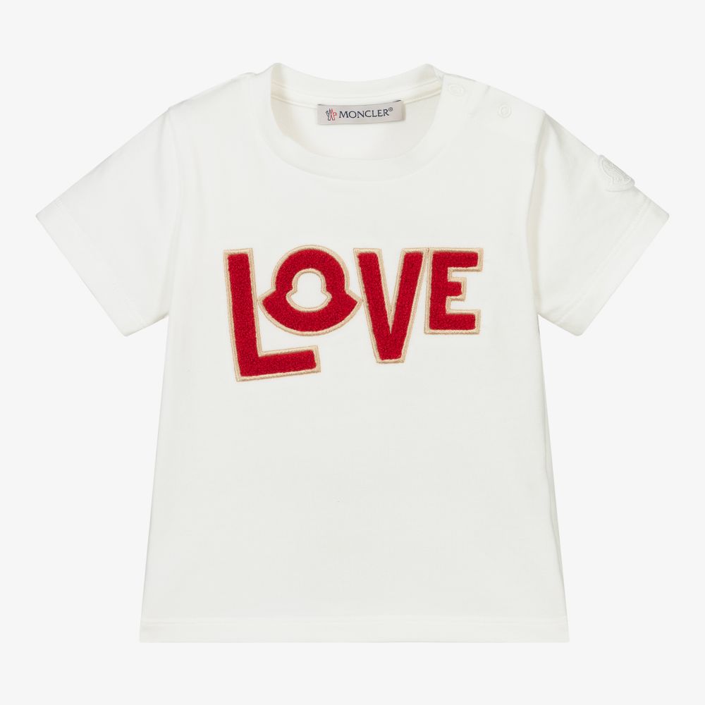 Moncler Enfant - Girls Ivory Love T-Shirt | Childrensalon