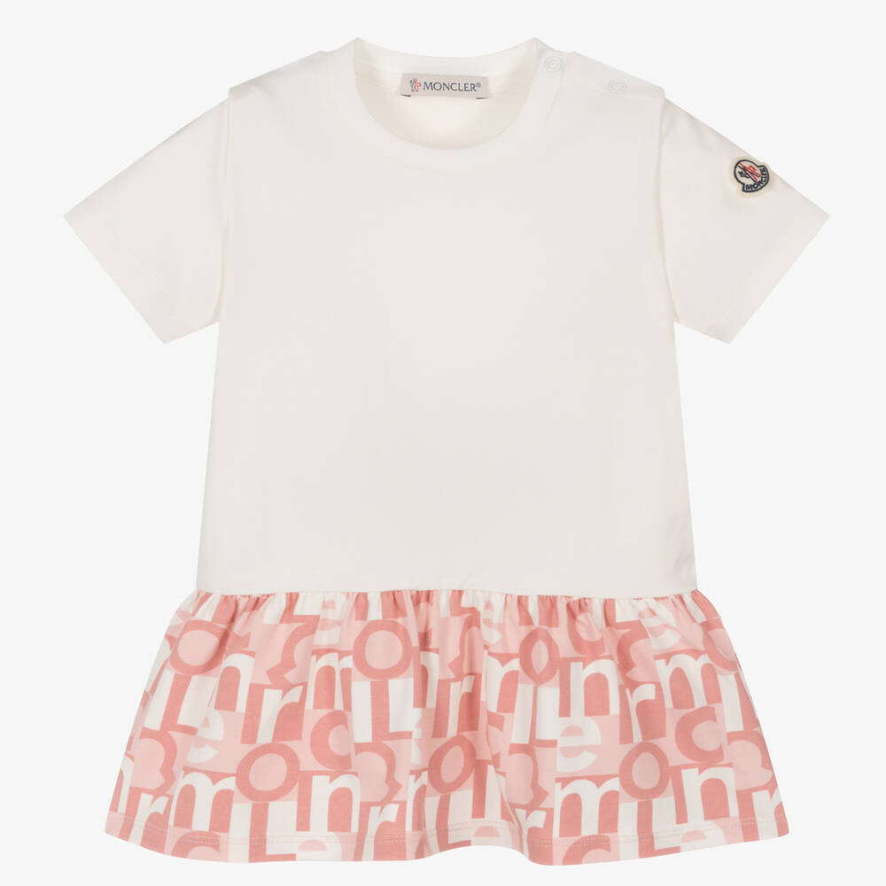 Moncler Enfant - Girls Ivory & Pink Cotton Dress | Childrensalon
