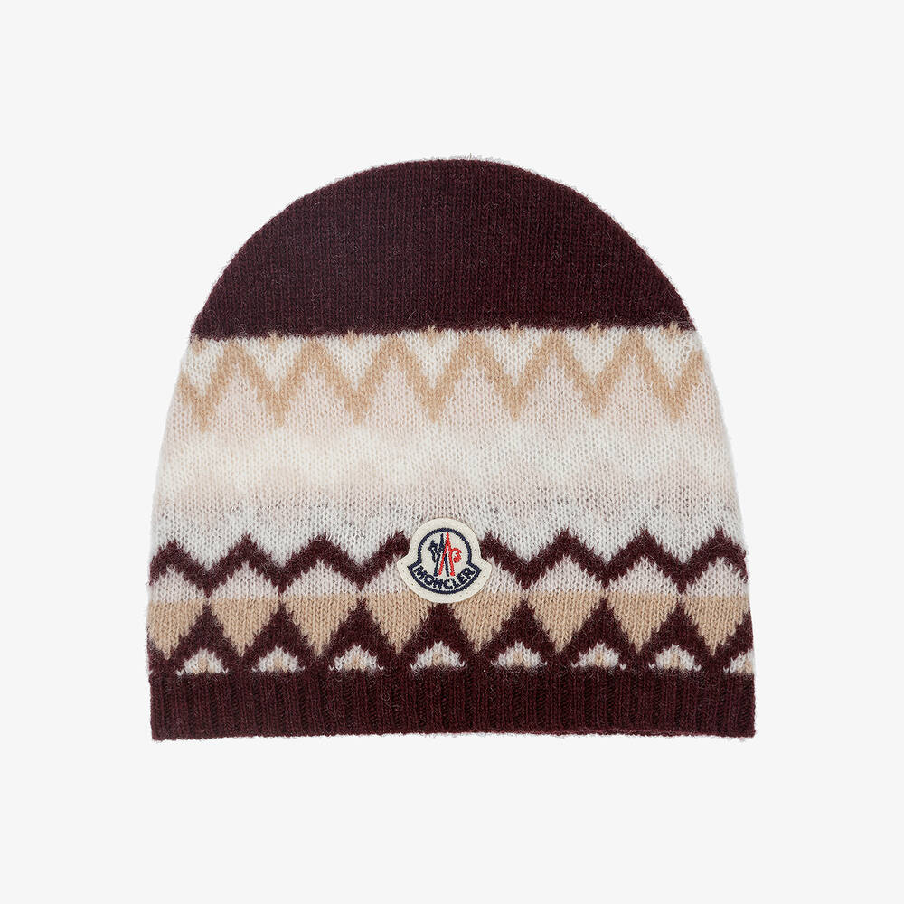 Moncler Enfant - Girls Ivory & Red Wool Fair Isle Beanie Hat | Childrensalon