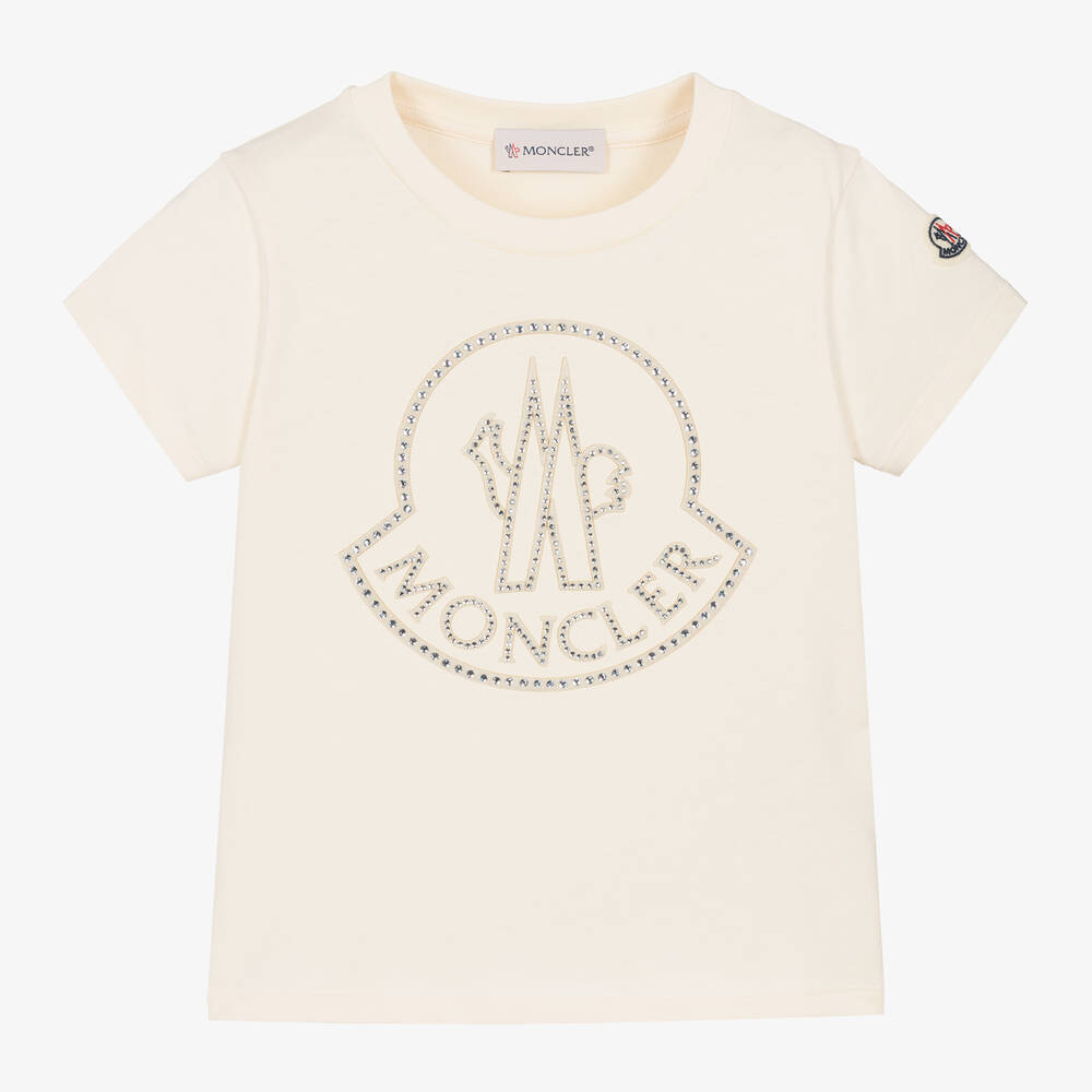 Moncler Enfant - Girls Ivory Rhinestone T-Shirt | Childrensalon