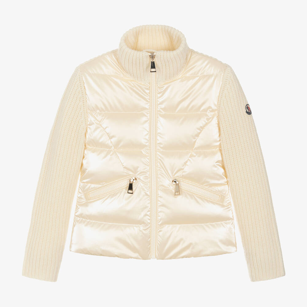 Moncler Enfant - Girls Ivory Wool & Down Zip-Up Top | Childrensalon