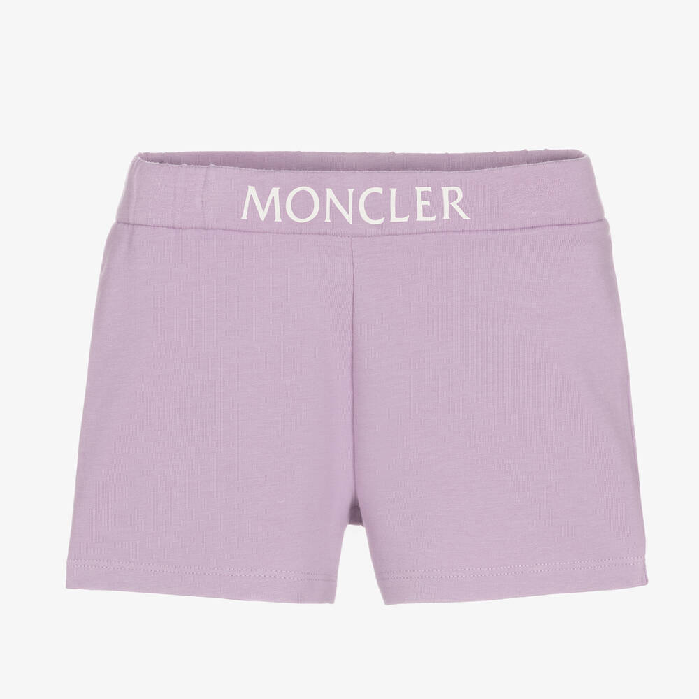 Moncler Enfant - Girls Lilac Purple Cotton Logo Shorts | Childrensalon