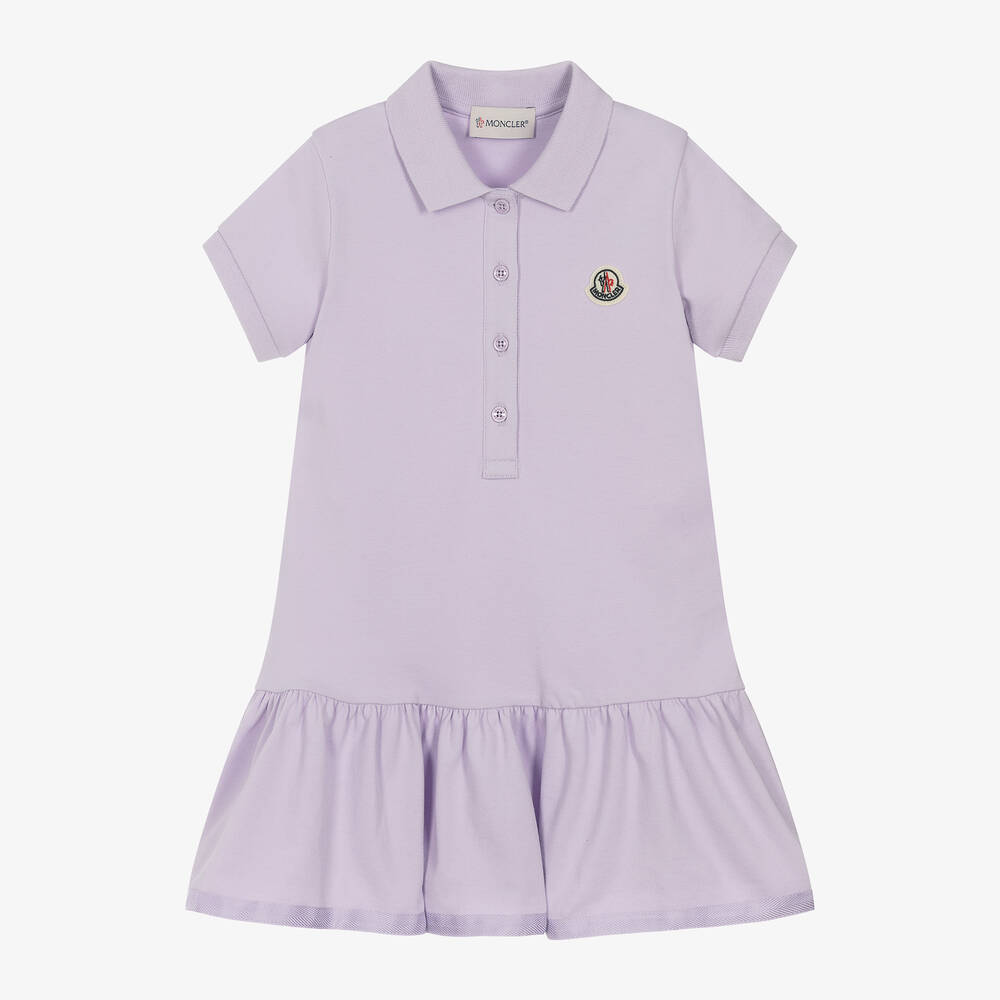 Moncler Enfant - Girls Lilac Purple Cotton Polo Dress | Childrensalon